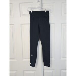 Nike Womens High Waisted Stirrup Leggings Black Textured Mesh Pocket XS